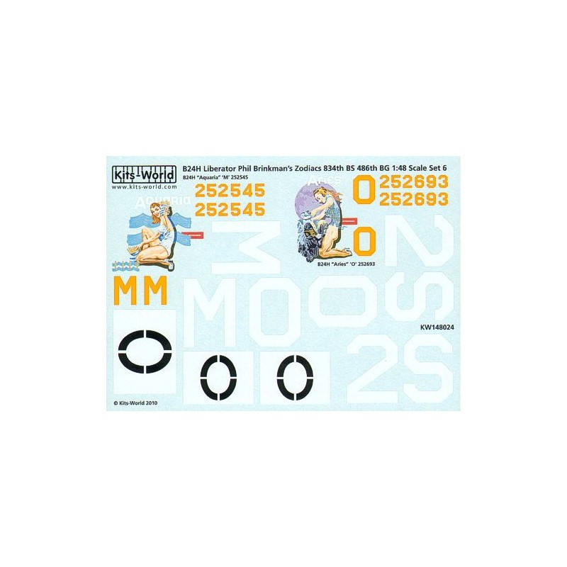 Décal Consolidated B-24H Liberator Phil Brinkman's 'Zodiacs' 834th BS 486 BG - 2 Nose Art Designs Set 6 - 'Aquaria - Aries'