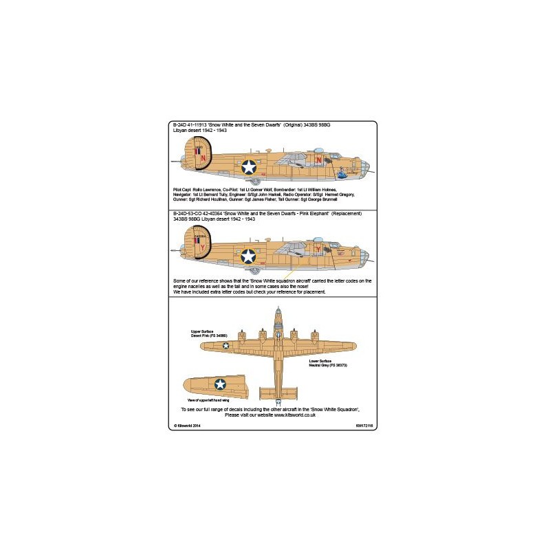 Décal Consolidated B-24D Liberator 343 BS 98 BG - CO 41-11913/42-40364 'Blanche Neige et les Sept Nains' - versions I & II