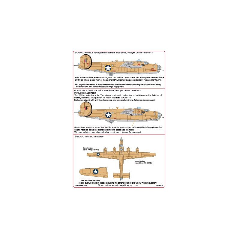 Décal Consolidated B-24D Liberator 343 BS 98 BG - CO 41-11825 'Grumpy' - B-24D 343 BS 98 BG - CO 41-11840 'The Witch'