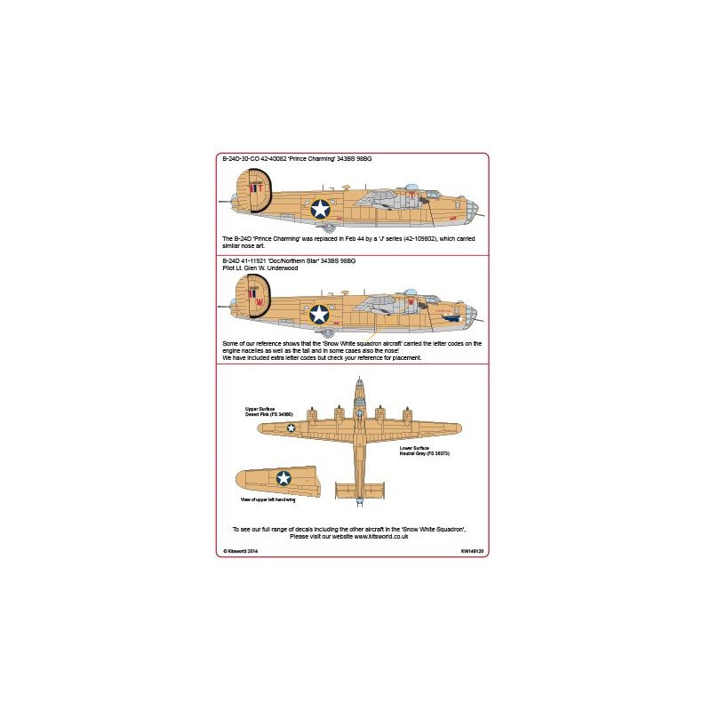 Décal Consolidé B-24D Liberator 343 BS 98 BG 42-40082 'Prince Charmant' - B 24D 343 BS 98 BG - CO 41-11921 'Doc'