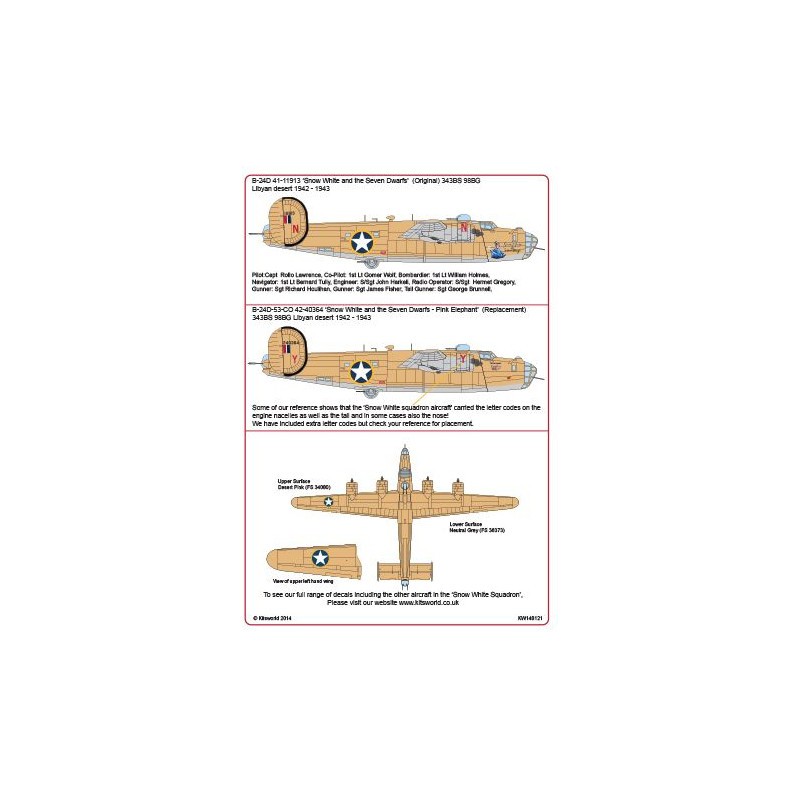 Décal Consolidated B-24D 343 BS 98 BG - CO 41-11913/42-40364 'Blanche Neige et les Sept Nains' '- versions I & II