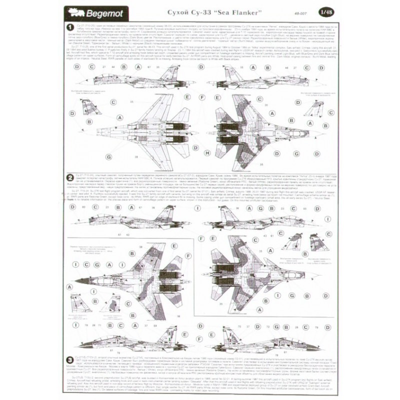Décal Sukhoi Su-33 Sea Flanker (20) Prototype, pré-production, essai en vol, 1st Aerial Sqn; 2e escadron aérien ;