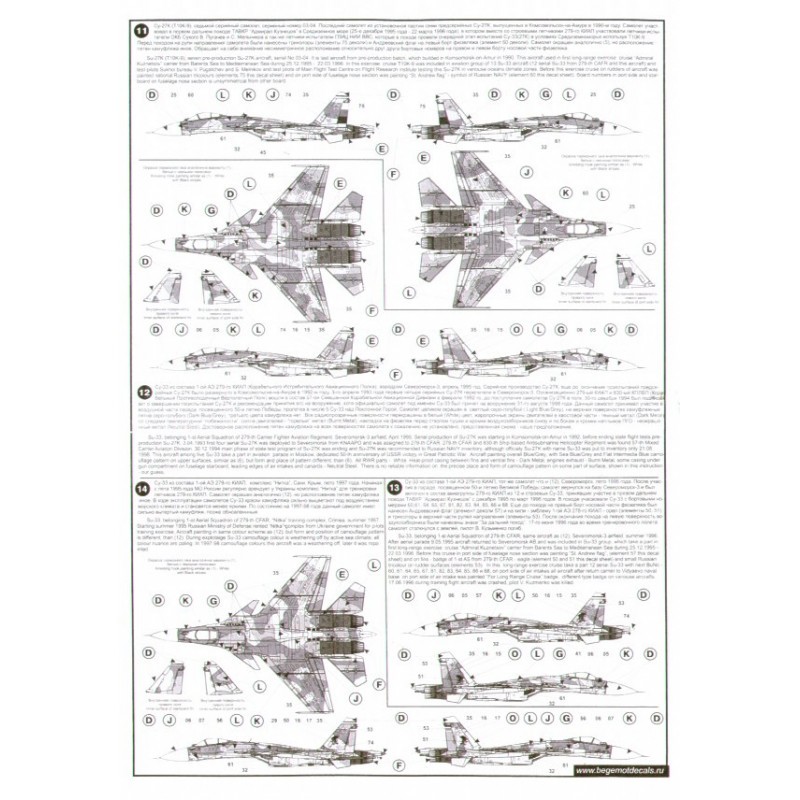Décal Sukhoi Su-33 Sea Flanker (20) Prototype, pré-production, essai en vol, 1st Aerial Sqn; 2e escadron aérien ;