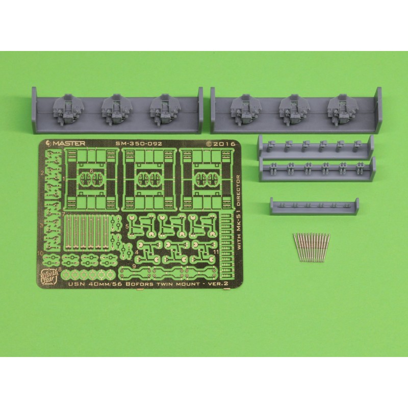 USN 40 mm/56 Bofors twin mount ver.2 / avec directeur Mk-51 - (résine, PE et pièces tournées) - (6pcs)