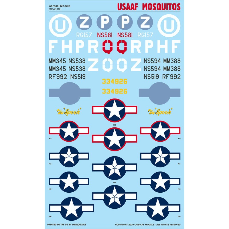 Décal USAAF Mosquitos Plusieurs options de marquage pour de Havilland Mosquito dans le service USAAF de la Seconde Guerre mondia