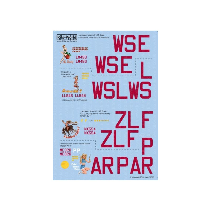 Décal Avro Lancaster BI/III (4) LM453 WS-E 'Je suis facile' ; LL845 WS-L 'Lonesome Lola' à la fois 9 Sqn