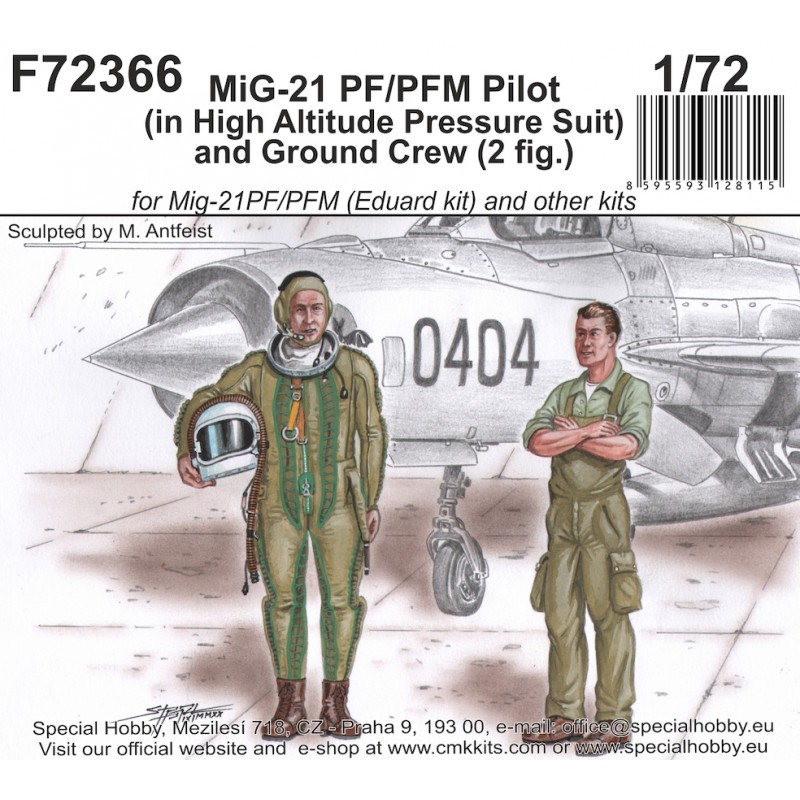 Pilote de Mikoyan MiG-21PF/PFM (en combinaison haute pression haute altitude) et équipage au sol (2 fig.)