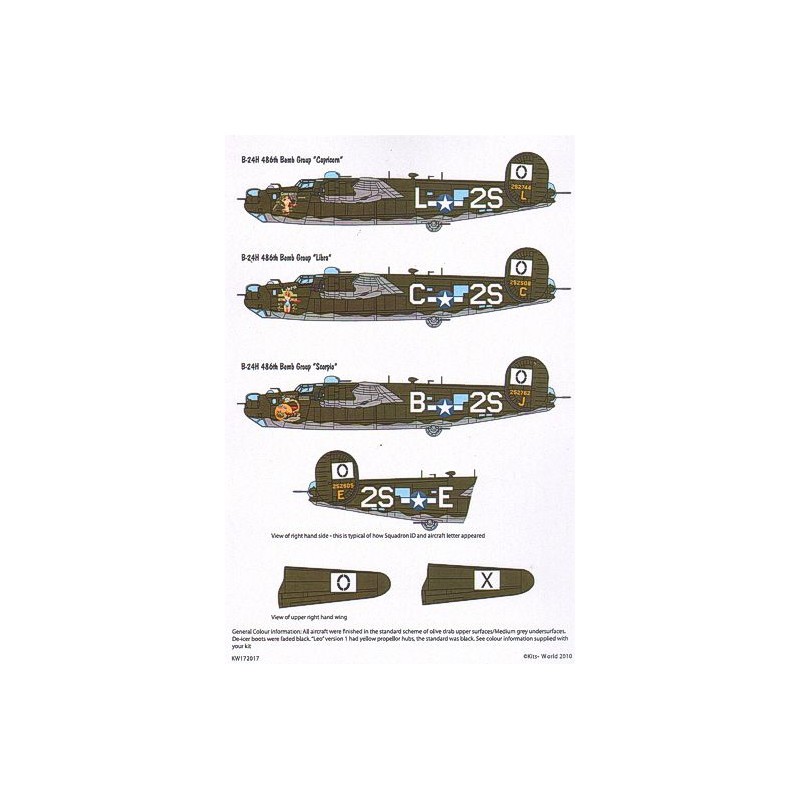 Décal Consolidated B-24H Liberator 834th BS, 486th BG Phil Brinkman's Zodiacs Set 1 (6)