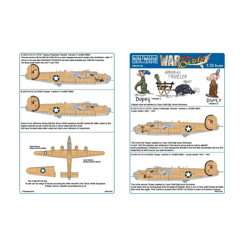 Décal Consolidated B-24D Liberator (dimensionné pour les kits Hobby Boss à l'échelle 1/32)