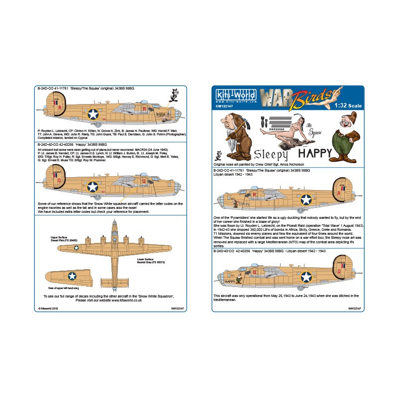 Décal Consolidated B-24D Liberator (dimensionné pour les kits Hobby Boss à l'échelle 1/32)