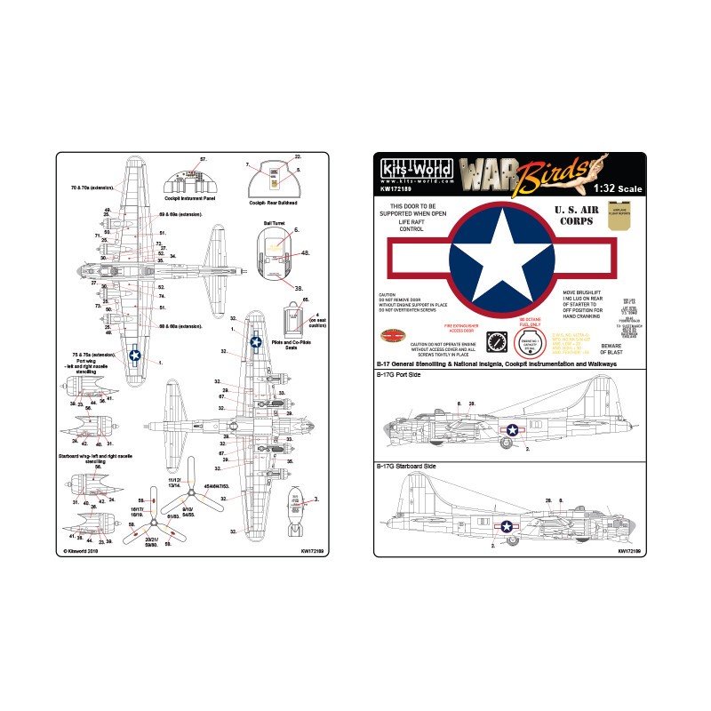 Décal Boeing B-17F/B-17G Flying Fortress étoiles et barres rouges