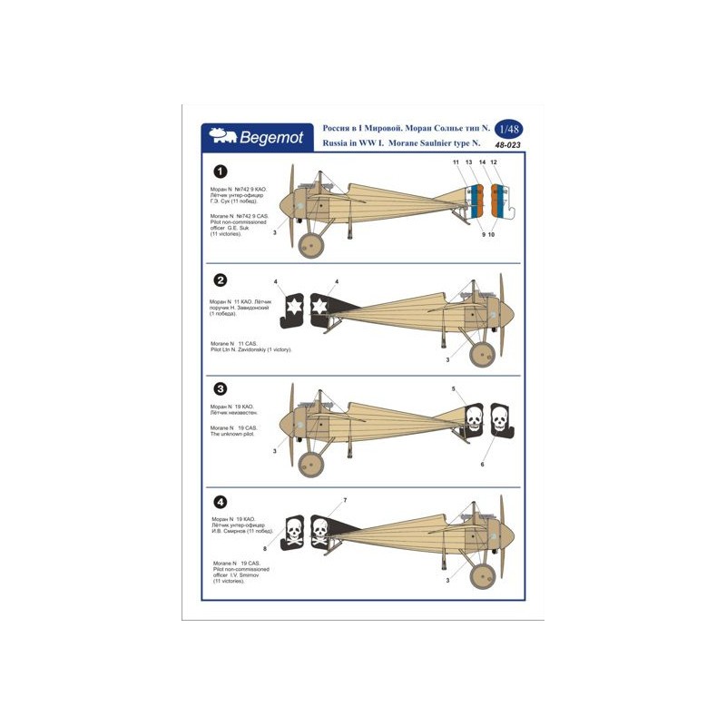 Décal Morane-Saulnier type N Russie pendant la Première Guerre mondiale (4) Non 742 9 CAS GE