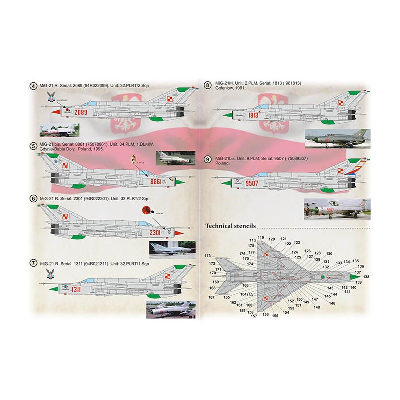 Décal Mikoyan MiG-21 Armée de l'air polonaise 1. MiG-21MF. Unité : 10