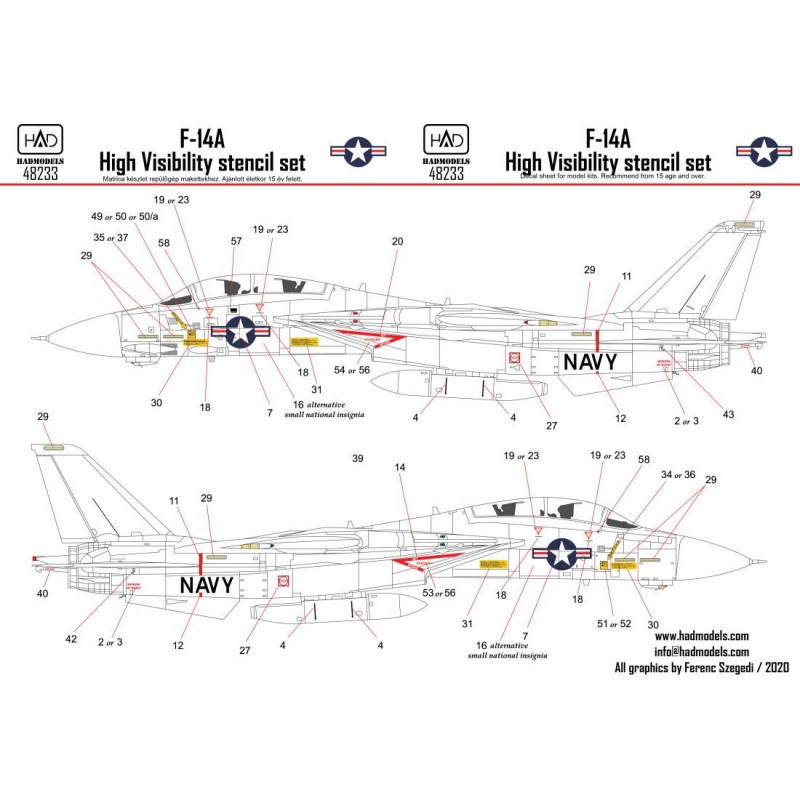 Décal Ensemble de pochoirs haute visibilité Grumman F-14A Tomcat