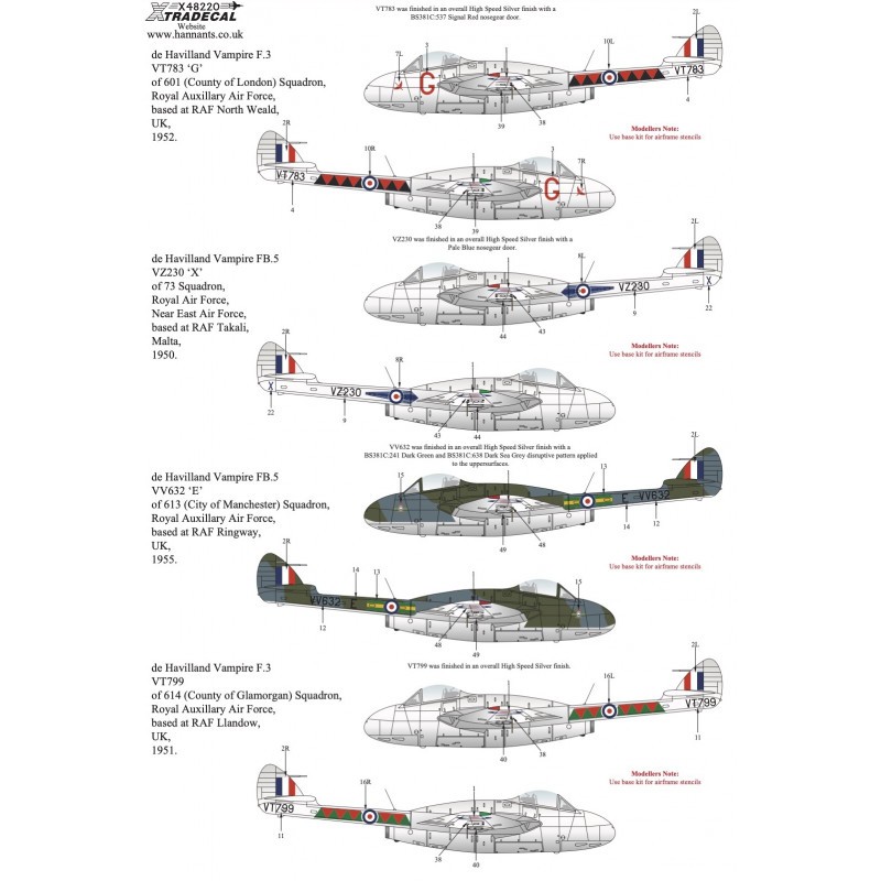 Décal de Havilland Vampire F.3/FB.5 Collection Pt1 (8)