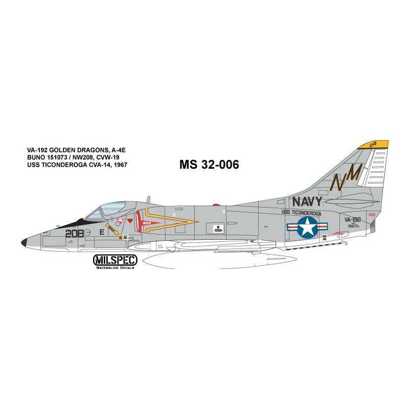 Décal Douglas A-4E Skyhawk VA-192 GOLDEN DRAGONS 1967