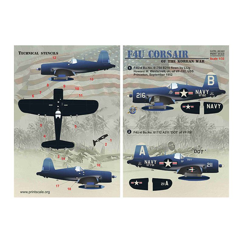 Décal Vought F4U Corsair L'ensemble complet 1,5 feuille