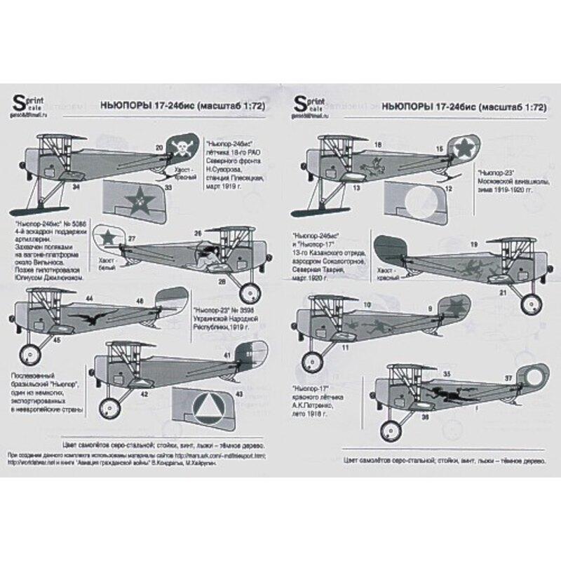 Décal Nieuport 17-24 Collection 16 different aircraft with interesting markings.