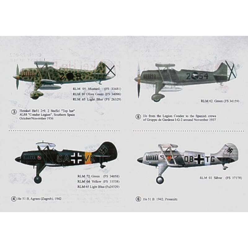 Décal Heinkel He 51 (7) 51+B13 3/JG 233 Vienna 1938 Z-85 Dr Heinrich Neumann Spain 1937 2-9 JG 88 Condore Legion GA+VK Zagreb 1