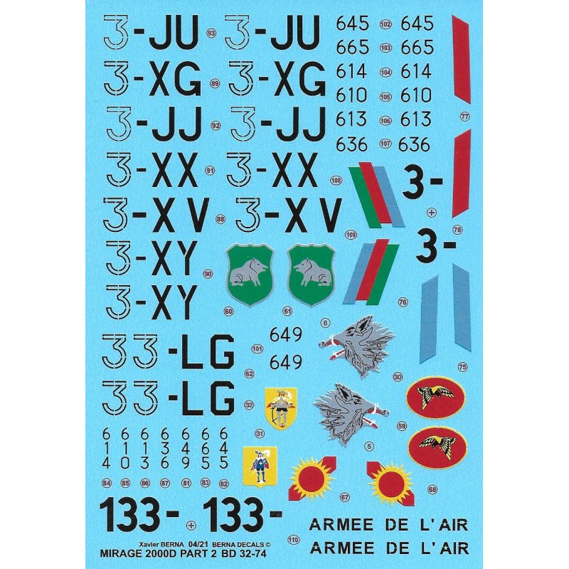 Dassault Mirage 2000D : EC 2/3 'Champagne' & EC 3/3 'Ardennes' Nancy-Ochey & Istrana, EC 4/33 'Vexin' Djibouti (7 schémas)
