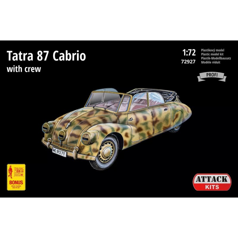 Tatra 87 Cabrio avec équipage incl. p/e fret, figurines d'équipage en résine - conducteur et officier