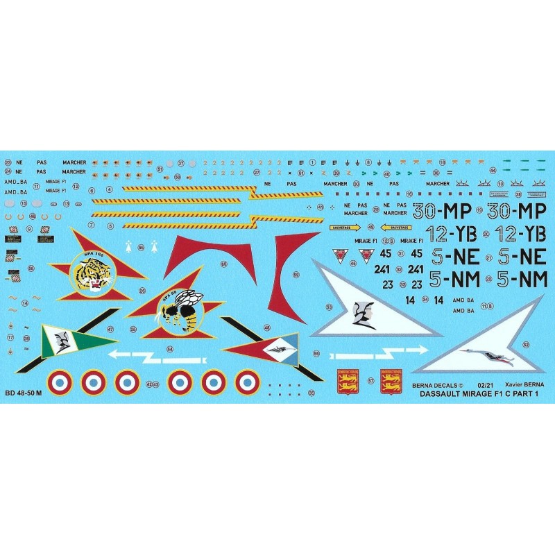 Réimprimé ! Dassault Mirage F1 C Partie 1 12-YB, 30-MP, 5-NE, 5-NM (4 schémas)