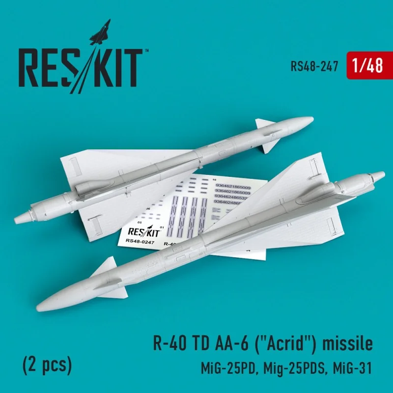 Missile R-40 TD AA-6 ("Acrid") (2 pièces) Mikoyan MiG-25PD, Mikoyan MiG-25PDS, Mikoyan MiG-31 (conçu pour être utilisé avec les 