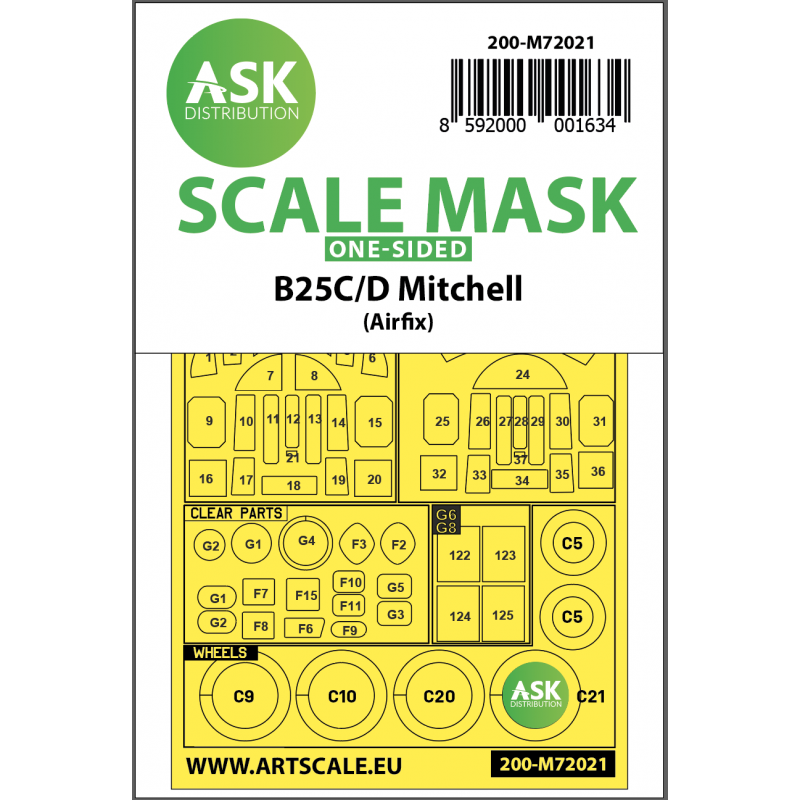 Roues et masques nord-américains B-25C / D Mitchell Kabuki (à l'extérieur uniquement) (conçus pour être utilisés avec les kits A