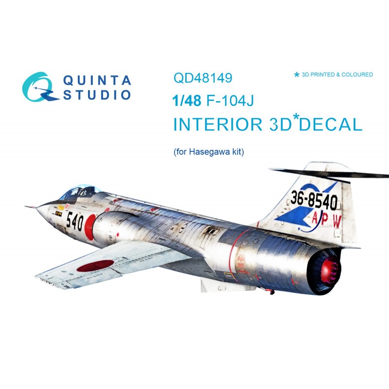 Décalcomanie Lockheed F-104J Starfighter imprimé en 3D et intérieur coloré sur papier autocollant (conçu pour être utilisé avec 