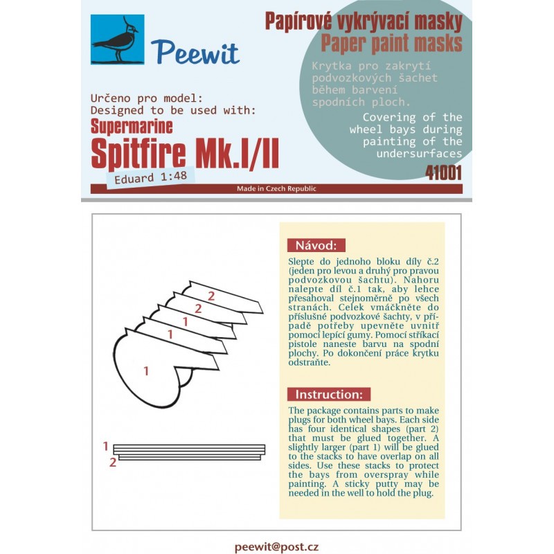 Supermarine Spitfire Mk.I/II (conçu pour être utilisé avec les kits Eduard) Masques de couverture de compartiment de roue (papie