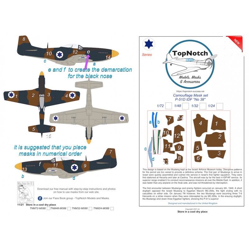 Masque de peinture à motif camouflage North-American P-51D Mustang IDF 'No 38' (conçu pour être utilisé avec les kits Airfix)