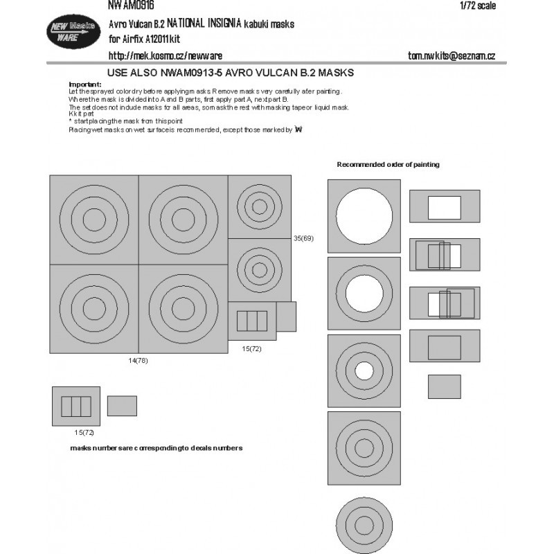 Masques kabuki Avro Vulcan B.2 NATIONAL INSIGNIA (conçus pour être utilisés avec les kits Airfix AX09002 ET AX12011)