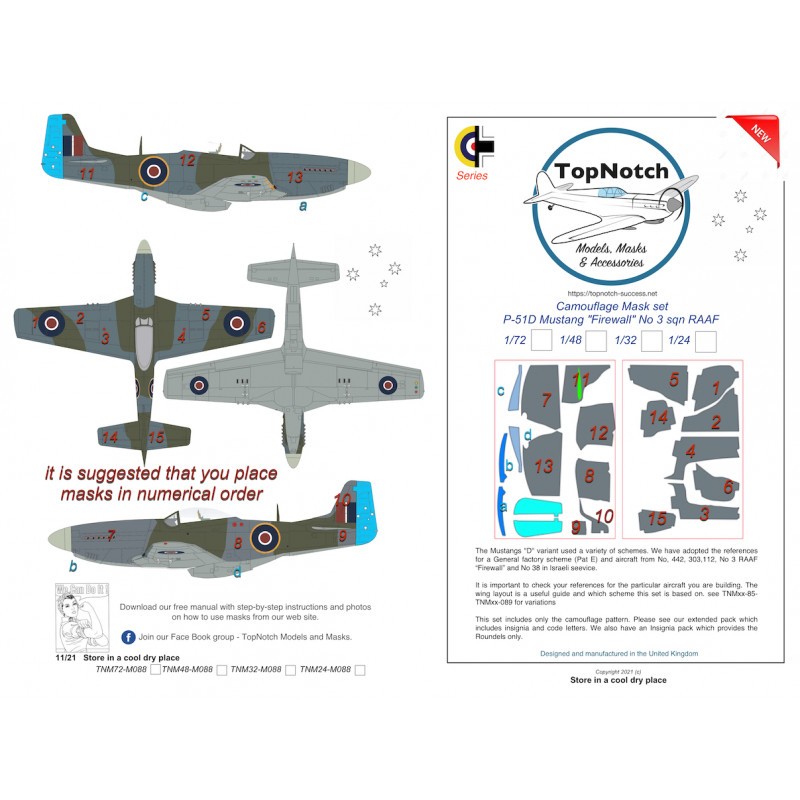 North-American P-51D Mustang 'Firewall' No 3 sqn RAAF masque de peinture motif camouflage