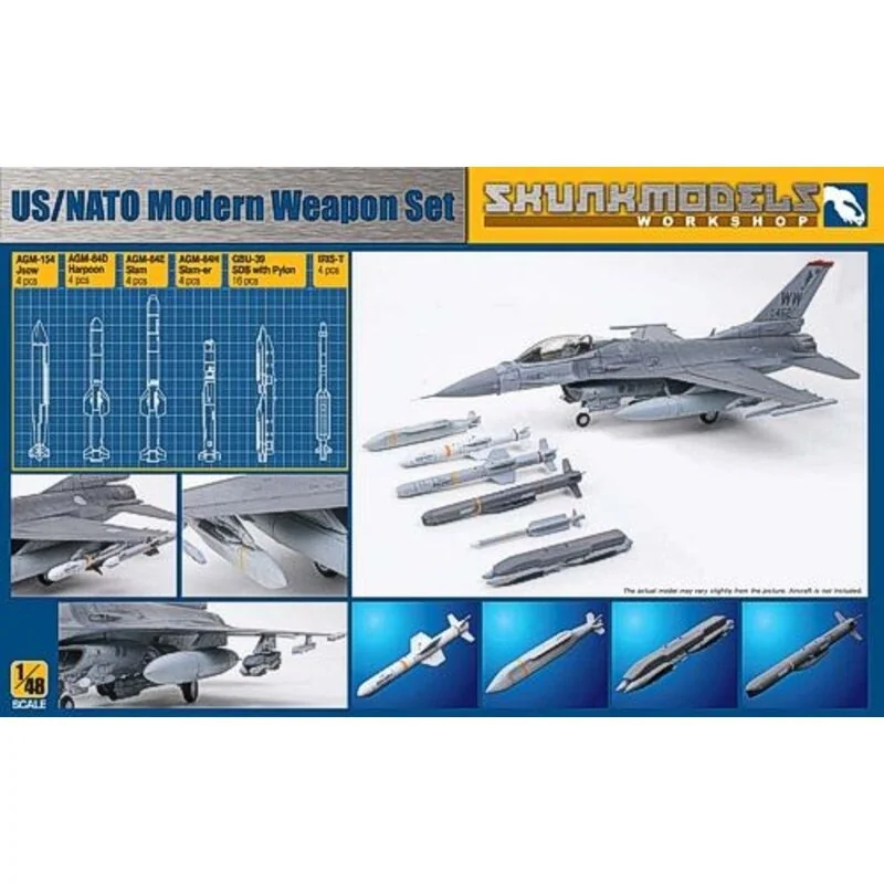 Ensemble d'armes modernes OTAN/US. AGM-154 Jsow x 4 AGM-84D Harpoon x 4 AGM-94E Slam x 4 AGM-84H Slam-er x 4 GBU-39 SDB with Pyl