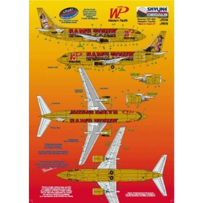 Décal Boeing 737-300 WP Western Pacific N956WP Sam‚Äôs Town 2 includes photo etch parts. Designed to fit Skyline kit SKY4403A.t