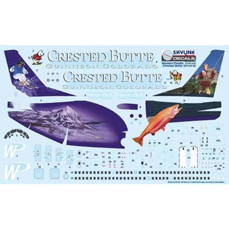 Décal Boeing 737-300 WP Western Pacific N953WP Crested Butte includes photo etch parts. Designed to fit Skyline kit SKY4403A