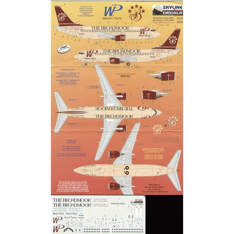 Décal Boeing 737-300 THE BROADMOOR N947WP