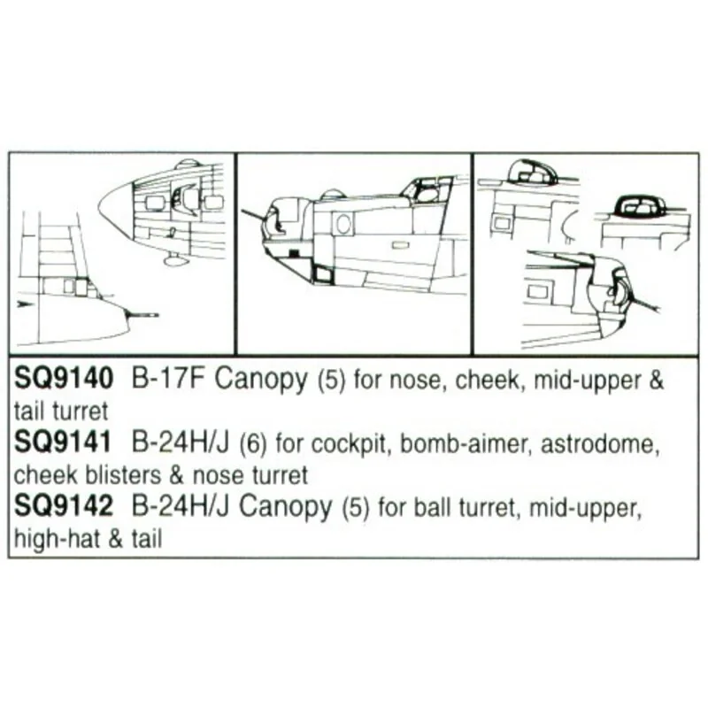 Boeing B-17F Flying Fortress : canon de joue , cone de nez, le milieu de tourelle supérieure & la tourelle de queue (pour maque