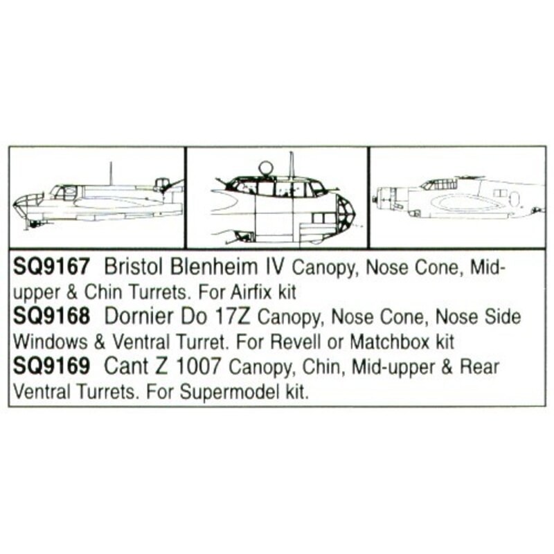 Dornier Do 17Z : Cône de nez/Tourelle/Côté de Verrière/Nez (pour maquettes Matchbox et Revell)