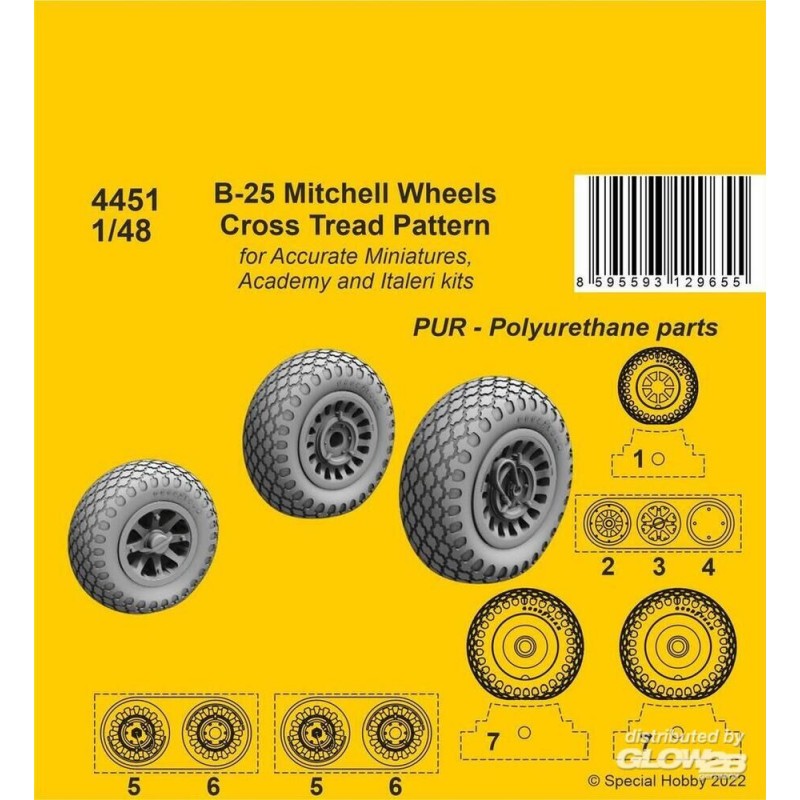 B-25 Mitchell Roues/Modèle de bande de roulement croisé
