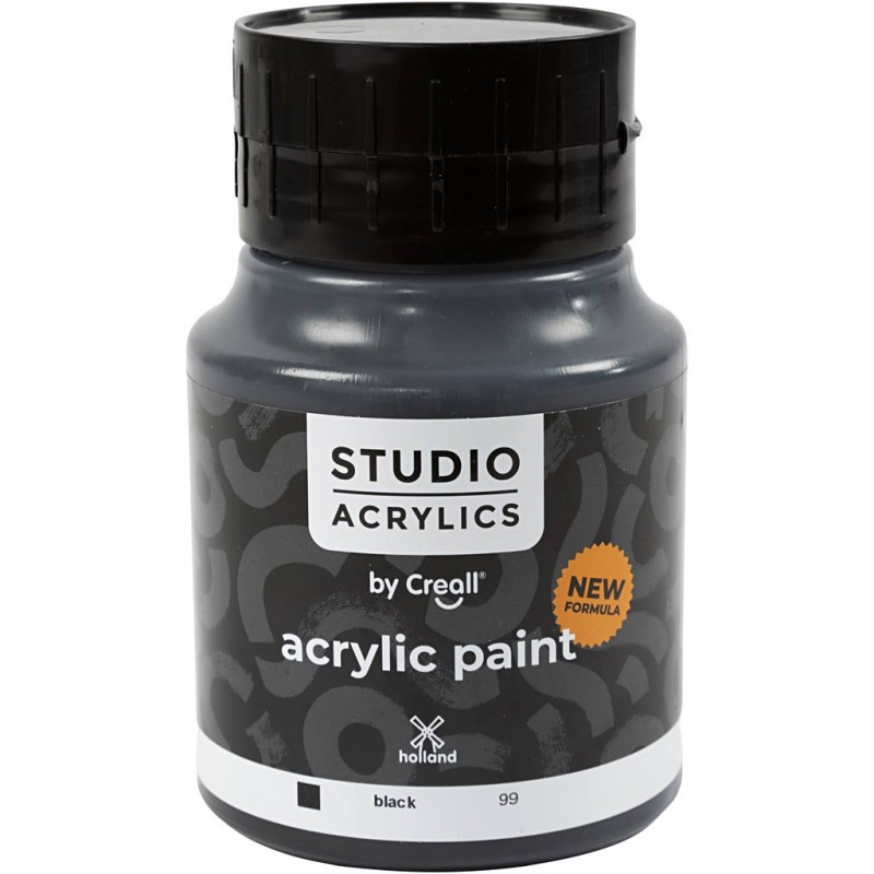 Peinture acrylique Creall Studio, black (99), opaque, 500 ml/ 1 flacon