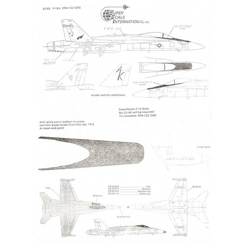 Décal McDonnell Douglas F/A-18A Hornet (1) 162422 AK/200 VFA-132 CAG SS32096 F-16C (2) 88-401 401 TFW Wing CO 87-221 614 TFS Squ