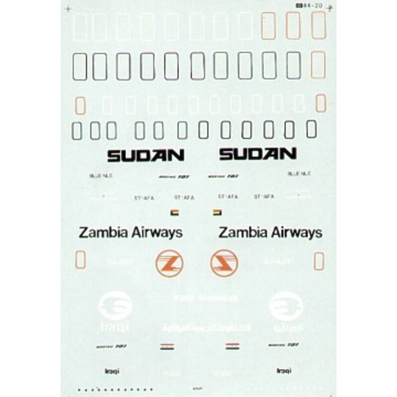 Décal Boeing 707 (3) ZAMBIA AIRWAYS 9J-ADV IRAQI AIRWAYS SUDAN ST-AFA Blue Nile