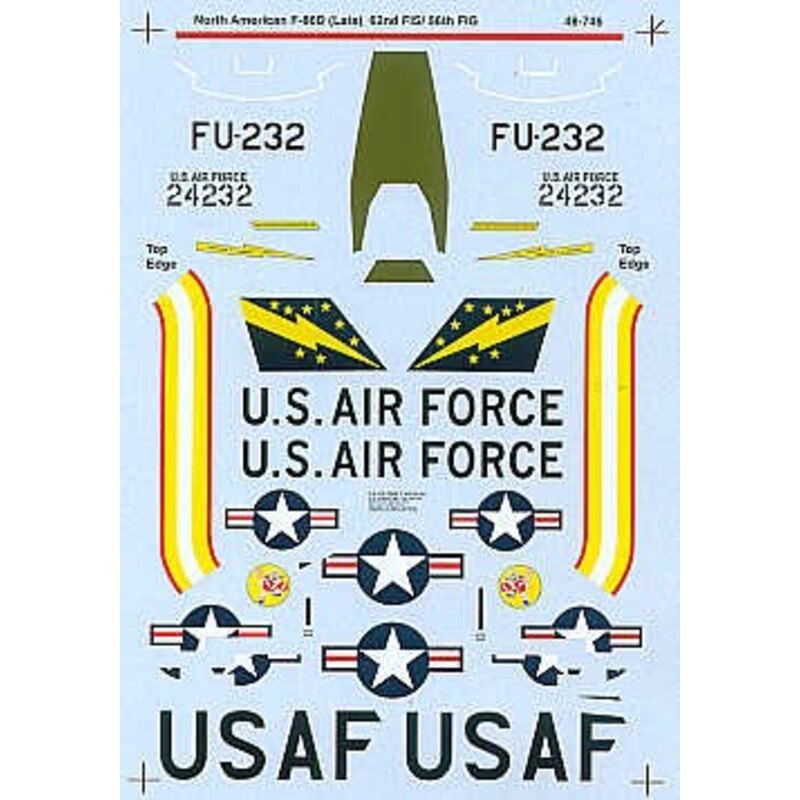 Décal North American F-86D (1) 24232 FU-232 62nd FIS/ 56 FIG red/yellow/white fuselage band