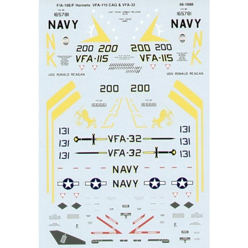 Décal McDonnell Douglas F/A-18E/F Super Hornets (2) E 165781 NK/200 VFA-115 black tails USS Ronald Reagan 2005 Mission markings 