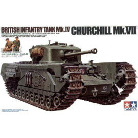 <p>Maquette</p> Churchill Mk.VII : inclut 3 membres d'équipage, 1 figurine de fermier européen et un petit chariot à 4 roues