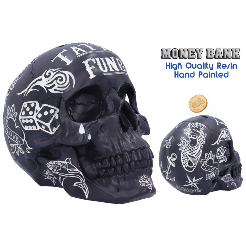 BLACK TATTOO SKULL MONEY BOX