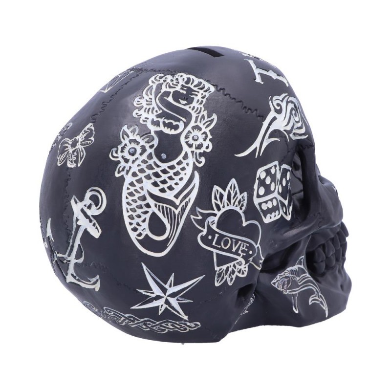 BLACK TATTOO SKULL MONEY BOX