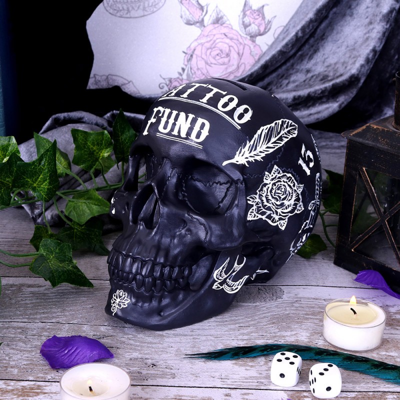 BLACK TATTOO SKULL MONEY BOX