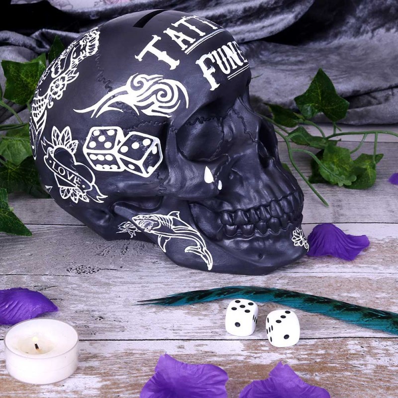 BLACK TATTOO SKULL MONEY BOX